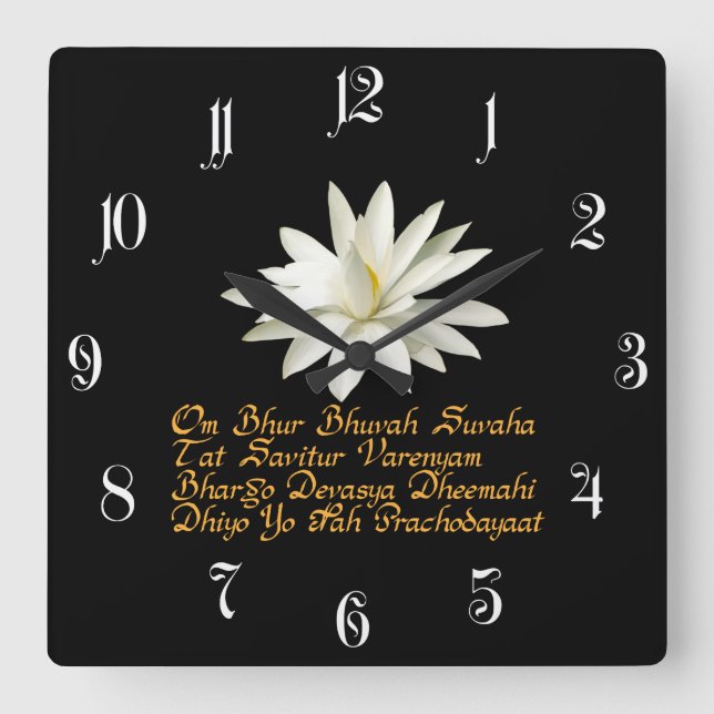 Gayatri Mantra Quadratische Wanduhr (Vorderseite)