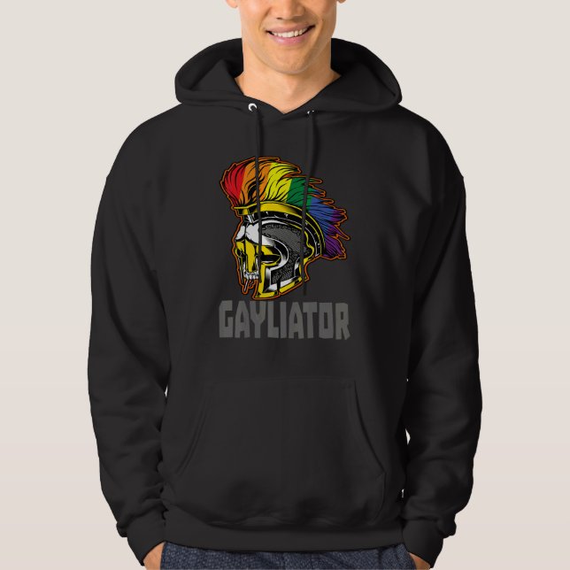Gayliator Sword Fighter Helmet with Rainbow Feathe Hoodie (Vorderseite)