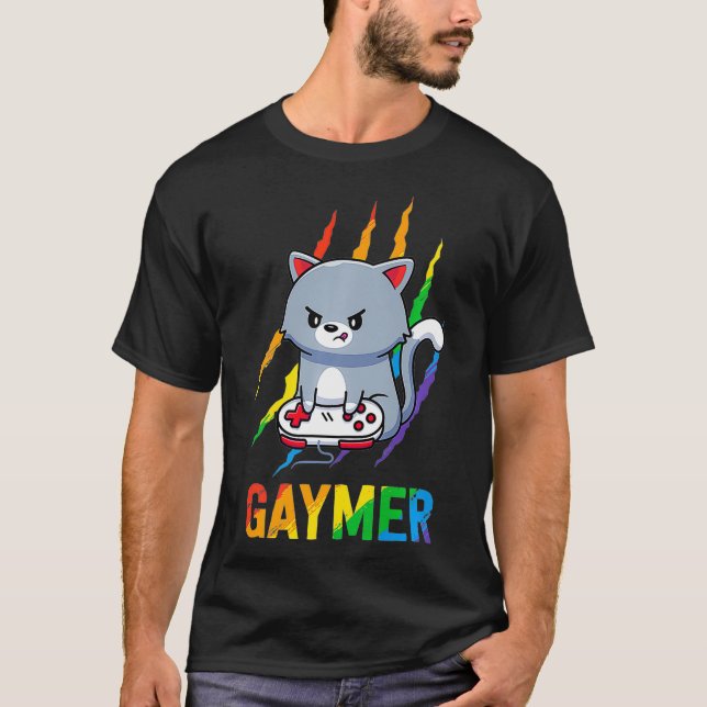 Gaymer LGBT Cat Pride Rainbow Video Game Lovers G T-Shirt (Vorderseite)