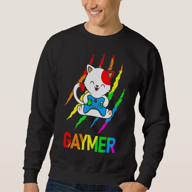 Gaymer Lgbt Cat Pride Rainbow Video Game Sweatshirt (Vorderseite)