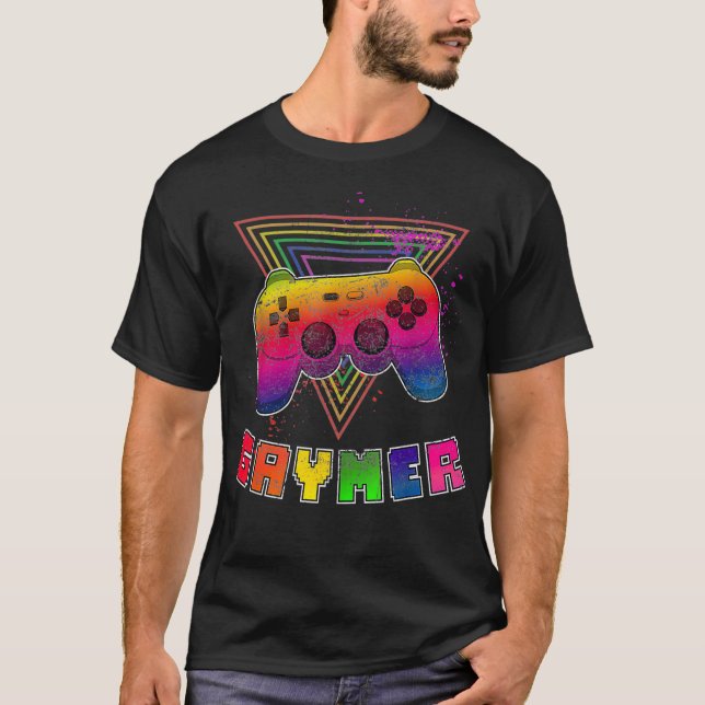Gaymer LGBTQ Gay Video Gamer Console Regenbogen St T-Shirt (Vorderseite)