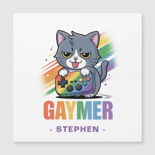 Gaymer - Rainbow Gaming Cat mit Konsole   LGBTQ 2 Magnetkarte