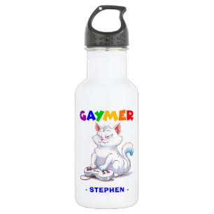 Gaymer - Rainbow Gaming Cat mit Konsole   LGBTQ Edelstahlflasche