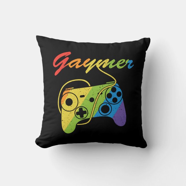 Gaymer | Rainbow Video Game Controller | Gaming Kissen (Vorderseite)