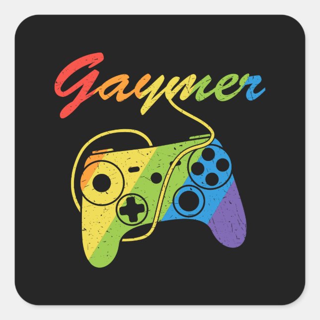 Gaymer | Rainbow Video Game Controller | Gaming Quadratischer Aufkleber (Vorderseite)