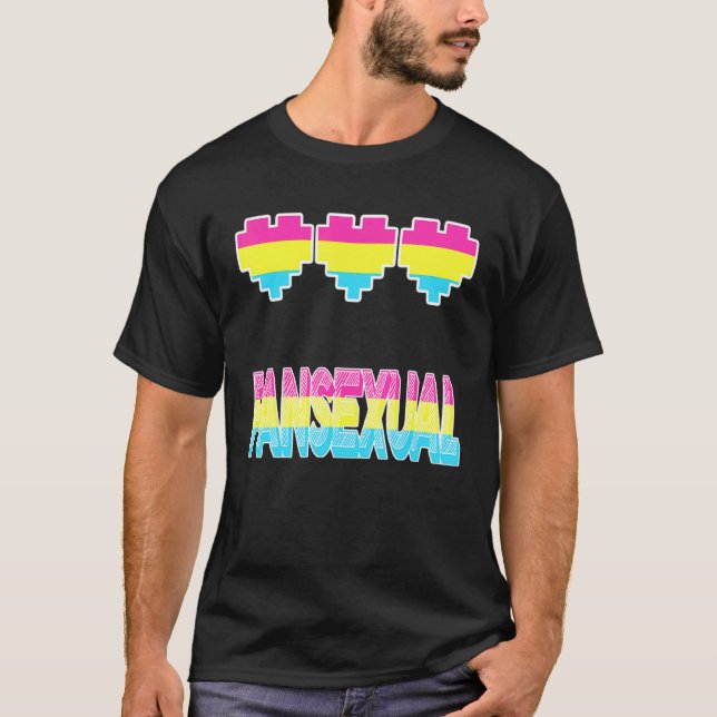 Gaymer Retro Pride Pansexual Gamer Pixel Herzenssc T-Shirt (Vorderseite)