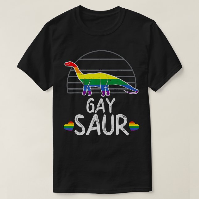 Gaysaur Dinosaur Dino LGBTQ Rainbow Flag Gay Pride T-Shirt (Design vorne)