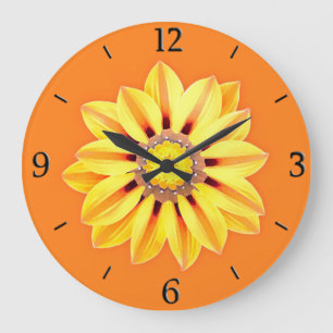 Gazania Daisy - Orange und Gelb Große Wanduhr