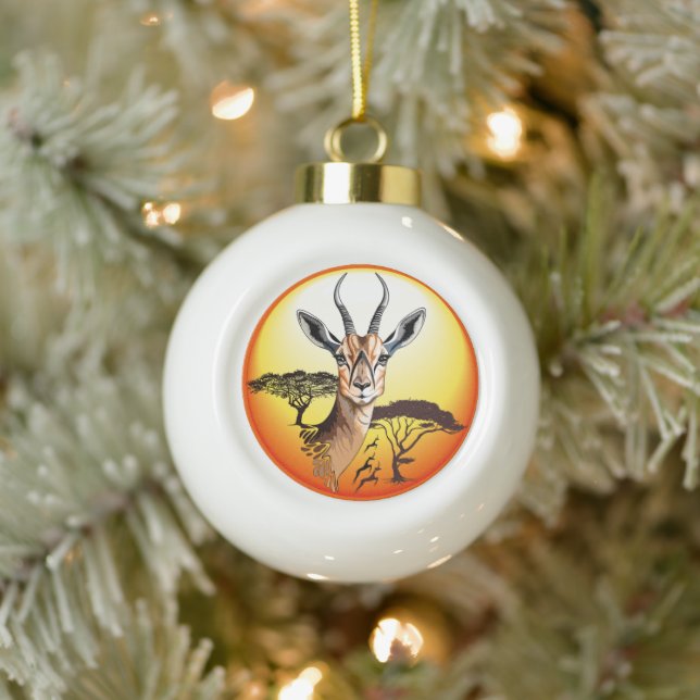 Gazelle African Antelope Wild Animal Keramik Kugel-Ornament (Baum)