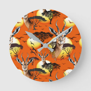 Gazelle African Antelope Wild Animal Runde Wanduhr