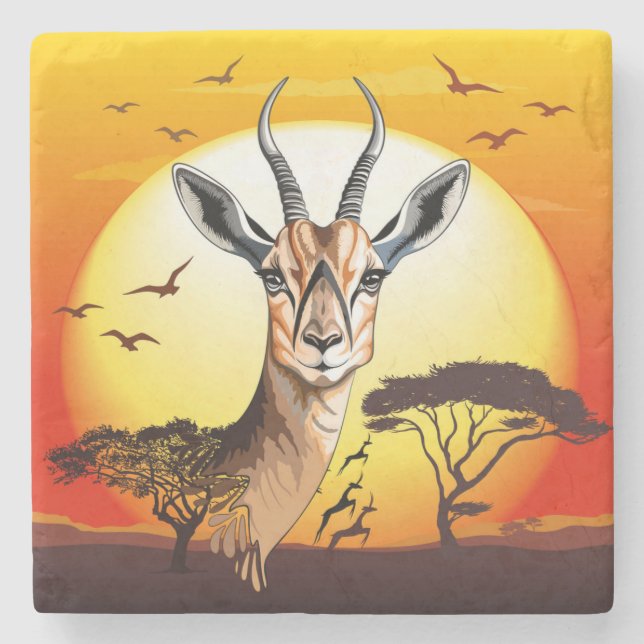 Gazelle African Antelope Wild Animal Steinuntersetzer (Vorderseite)