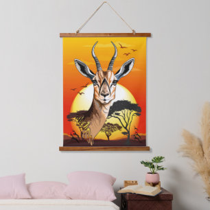 Gazelle African Antelope Wild Animal Wandteppich Mit Holzrahmen