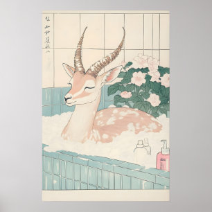 Gazelle in der Badewanne Ukiyo-e-Druck Lustiges Ti Poster