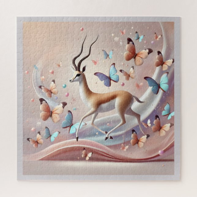 Gazelle und Schmetterlinge Fantasy-Kunst Puzzle (Vertikal)