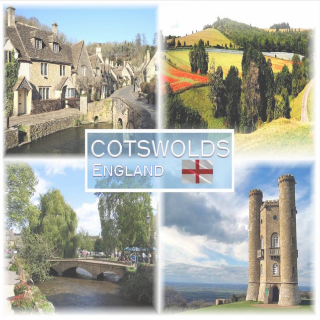 GB Cotswolds, Castle Combe, Panorama des Feldes, Aufkleber (Vorderseite)