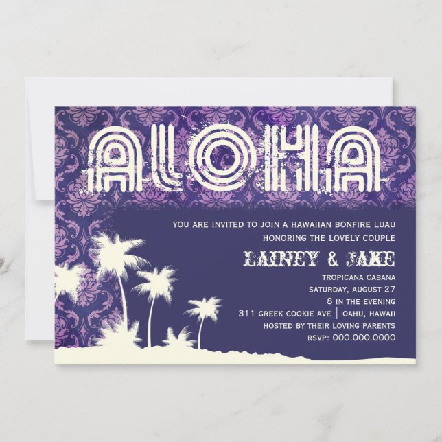 GC Aloha Luau Palm Lila Einladung (Vorderseite)