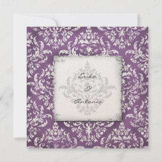 GC| Erika Vintag Damask Eggplant Golden Metallic Einladung