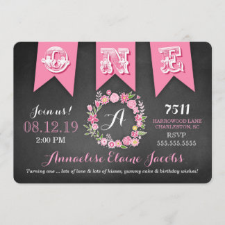 GC Girl First Birthday Banner Chalkboard Einladung