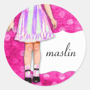 GC   Girly Girl Doll Funky Lila Pink Dots Runder Aufkleber