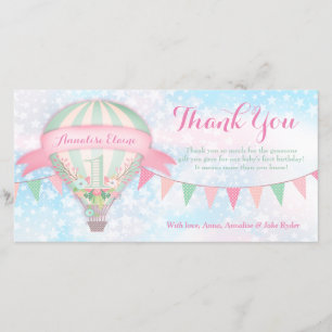 GC Hot Air Ballon Erster Geburtstag Vielen Dank Dankeskarte