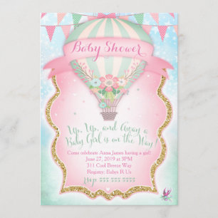 GC Hot Air Balloon Baby Shower Girl Einladung