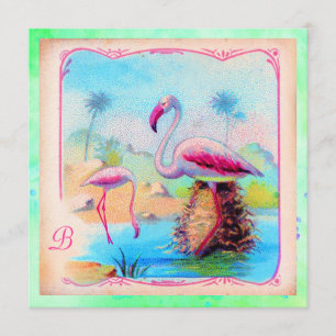 GC Lebendige Vintage-Flamingos Einladung