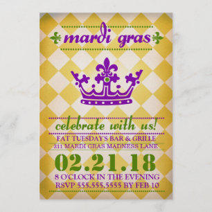 GC Mardi Gras Madness Gold Metallic Einladung