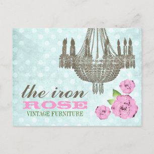 GC Pastel Pink & Mint Grüne Vintage Rose Punkte Postkarte