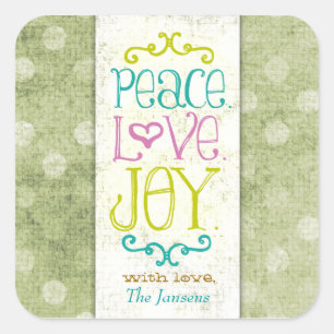 GC Peace Liebe and Joy Limon Dots Quadratischer Aufkleber
