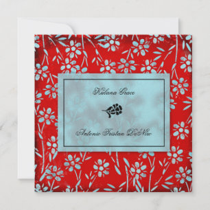  GC  Ruby Red & Turquoise Garden Square Metallic Einladung