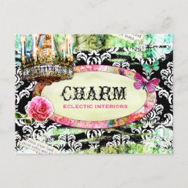 GC Shabby Vintag Charm Black Damask Postkarte