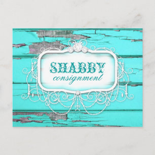 GC Shabby Vintage Aqua Holz Aufkleber Postkarte