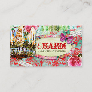 GC Shabby Vintage Charm - Rot Türkis Damast Visitenkarte