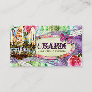 GC Shabby Vintage Charme - Lila Damast Visitenkarte