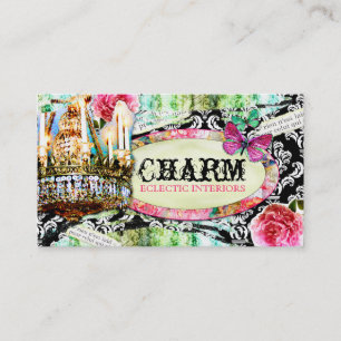 GC Shabby Vintage Charme Schwarzer Damast Visitenkarte