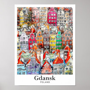 Gdansk Polen Reisen Wasserfarben Sketch Hand gezei Poster