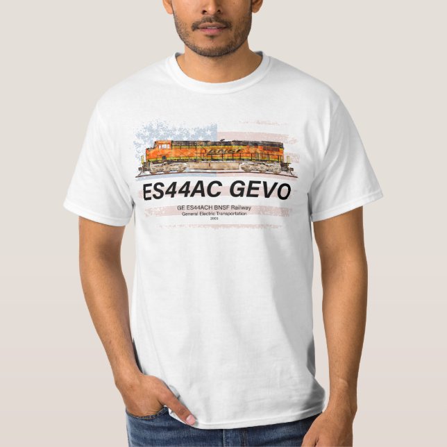 GE ES44AC GEVO Locomotive und amerikanische Flagge T-Shirt (Vorderseite)