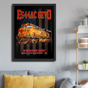 GE ES44AC GEVO Lokomotive und amerikanische Flagge Poster