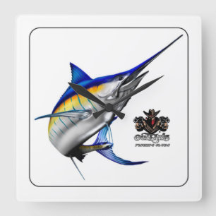 Geächtet-blauer Speerfisch-Wanduhr Quadratische Wanduhr