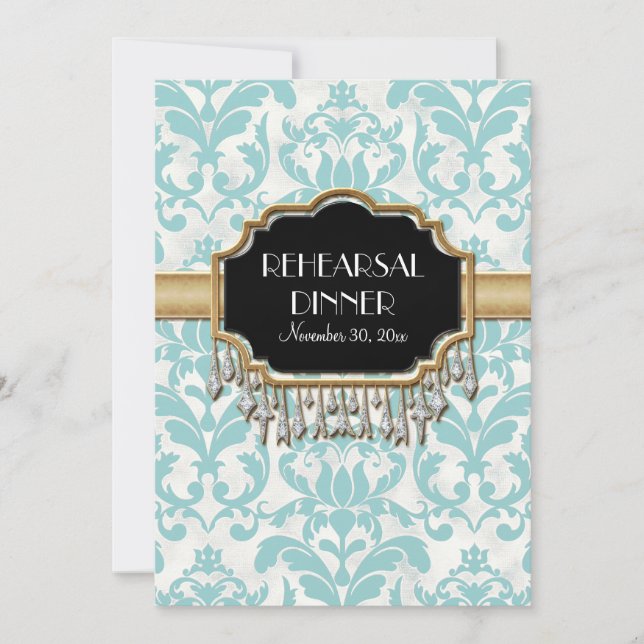 Gealterte beunruhigte Damast goldene Bling Einladung (Vorderseite)