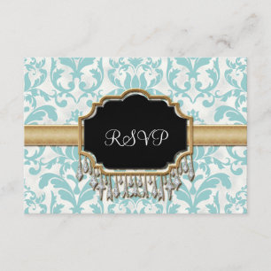 Gealterte beunruhigte Damast goldene Bling RSVP Karte