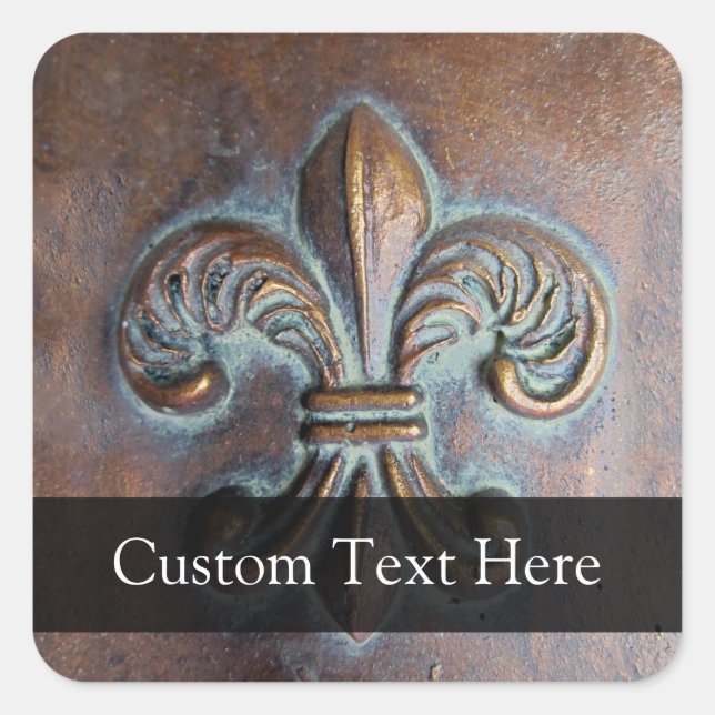 Gealterte Fleur de Lis Quadratischer Aufkleber (Vorderseite)