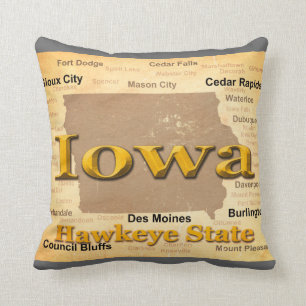 Gealterte Iowa-Staatsstolz-Karten-Silhouette Kissen