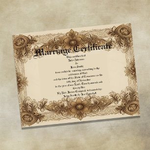 Gealterte Sepia-Vintage-Heiratsurkunde Poster