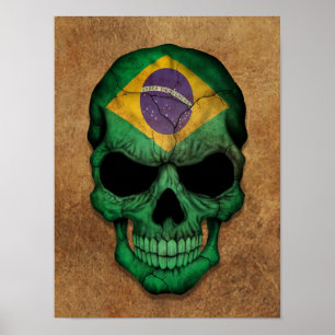 Gealterte und abgenutzte brasilianische Flaggen-Sc Poster