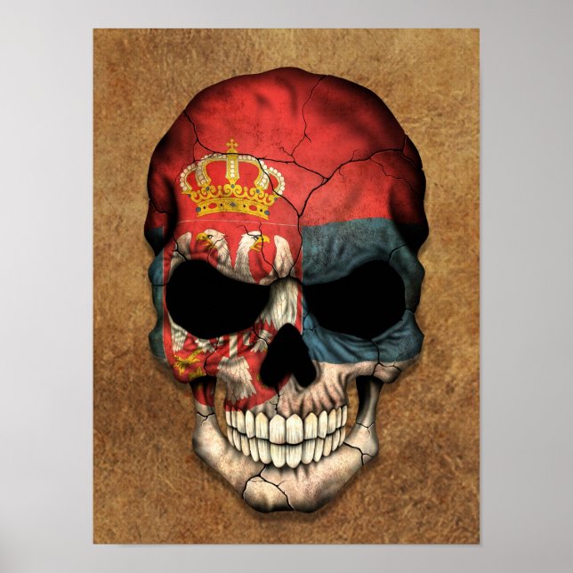 Gealterte und abgenutzte serbische Flagge Schädel Poster (Vorne)