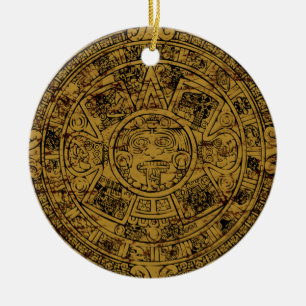 Gealterter Azteken-Sonnensteinkalender Keramik Ornament