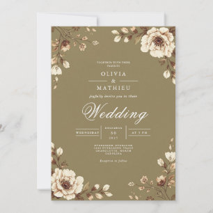 Gealterter Blumenrahmen Rustikale Hochzeit Einladung
