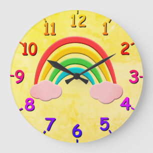 Gealterter Papier-Schnitt Regenbogen und rosa Wolk Große Wanduhr