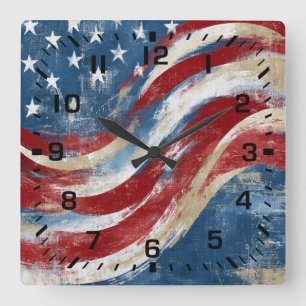 Gealtertes Independence Day-Flaggenbanner Quadratische Wanduhr